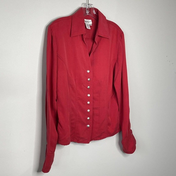 Coldwater Creek Red Button Front 100% Tencel Jacket Sz Small H17245 Biker Short - Picture 2 of 4